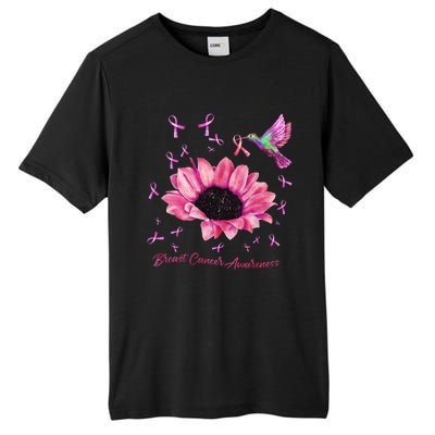 Womens Hummingbird Sunflower Pink Ribbon Breast Cancer Awareness Tall Fusion ChromaSoft Performance T-Shirt