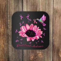 Womens Hummingbird Sunflower Pink Ribbon Breast Cancer Awareness Coaster