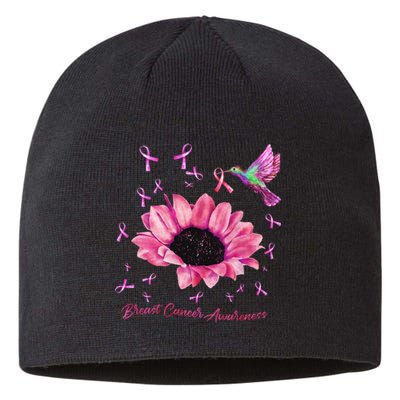 Womens Hummingbird Sunflower Pink Ribbon Breast Cancer Awareness Sustainable Beanie