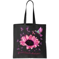 Womens Hummingbird Sunflower Pink Ribbon Breast Cancer Awareness Tote Bag