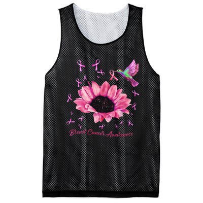 Womens Hummingbird Sunflower Pink Ribbon Breast Cancer Awareness Mesh Reversible Basketball Jersey Tank