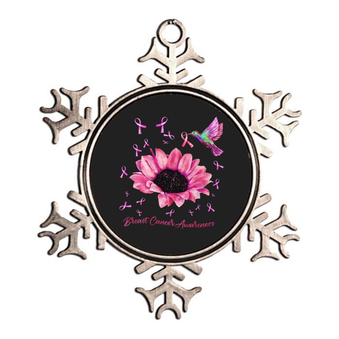 Womens Hummingbird Sunflower Pink Ribbon Breast Cancer Awareness Metallic Star Ornament