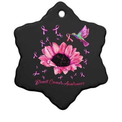 Womens Hummingbird Sunflower Pink Ribbon Breast Cancer Awareness Ceramic Star Ornament