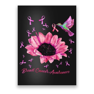 Womens Hummingbird Sunflower Pink Ribbon Breast Cancer Awareness Poster