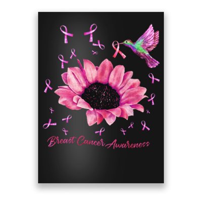 Womens Hummingbird Sunflower Pink Ribbon Breast Cancer Awareness Poster