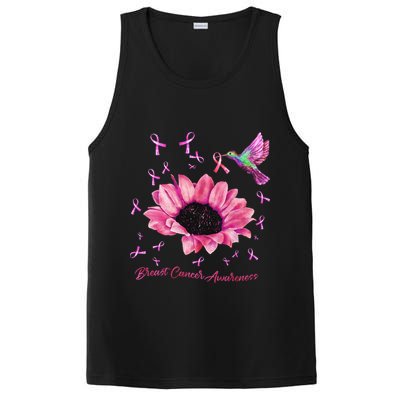 Womens Hummingbird Sunflower Pink Ribbon Breast Cancer Awareness PosiCharge Competitor Tank