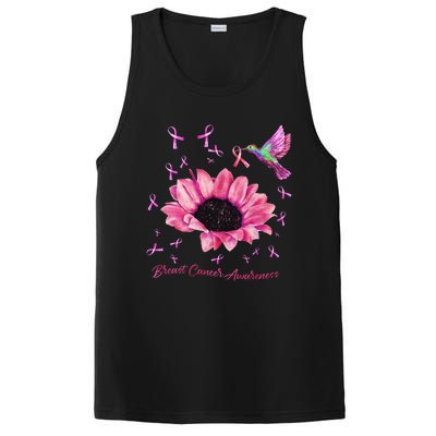 Womens Hummingbird Sunflower Pink Ribbon Breast Cancer Awareness PosiCharge Competitor Tank