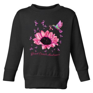 Womens Hummingbird Sunflower Pink Ribbon Breast Cancer Awareness Toddler Sweatshirt