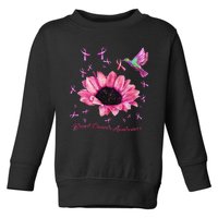 Womens Hummingbird Sunflower Pink Ribbon Breast Cancer Awareness Toddler Sweatshirt