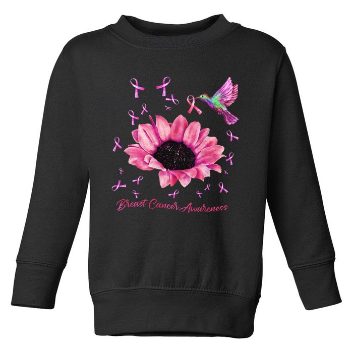 Womens Hummingbird Sunflower Pink Ribbon Breast Cancer Awareness Toddler Sweatshirt