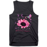 Womens Hummingbird Sunflower Pink Ribbon Breast Cancer Awareness Tank Top