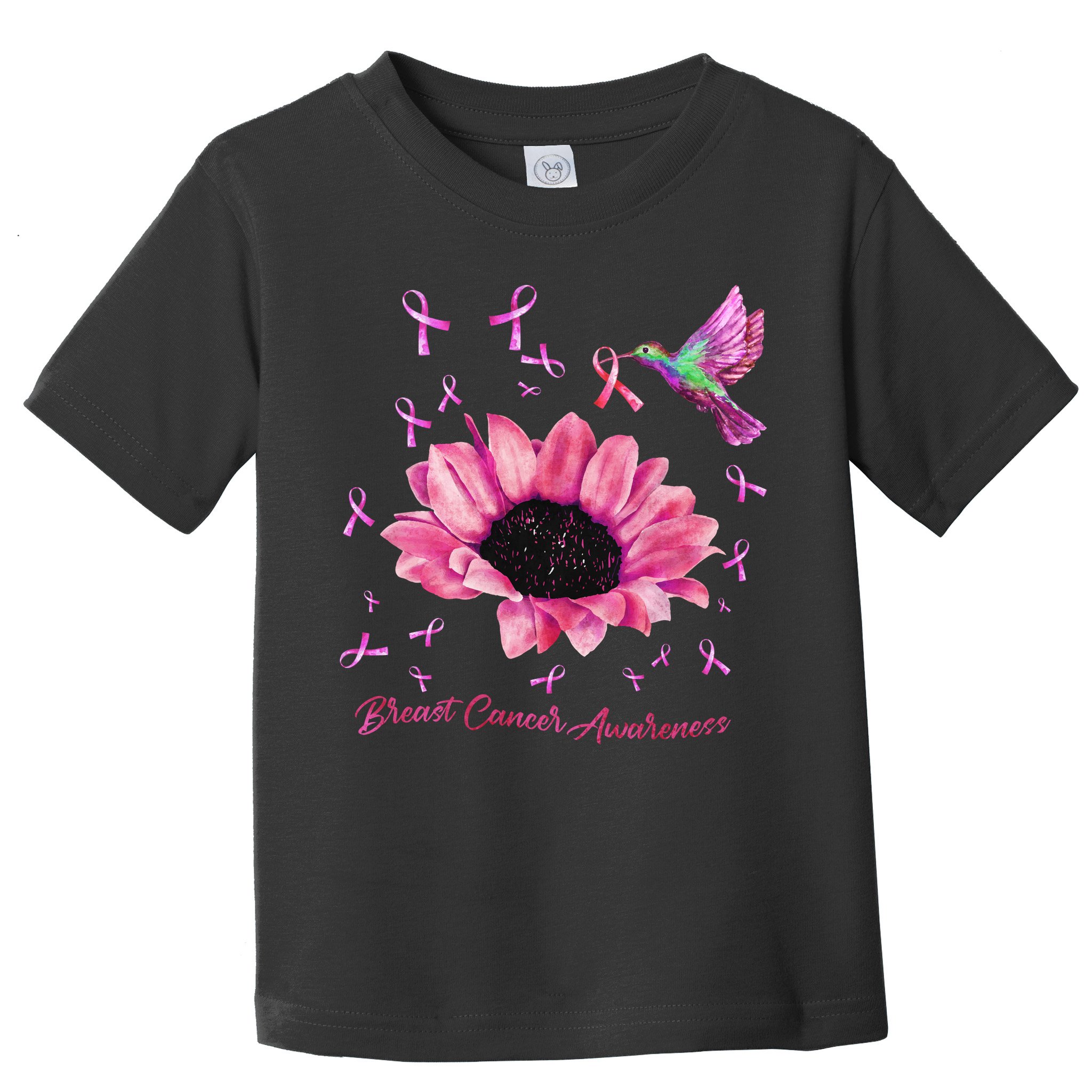 Womens Hummingbird Sunflower Pink Ribbon Breast Cancer Awareness Toddler T-Shirt