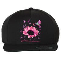 Womens Hummingbird Sunflower Pink Ribbon Breast Cancer Awareness Wool Snapback Cap