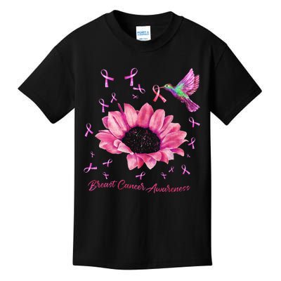 Womens Hummingbird Sunflower Pink Ribbon Breast Cancer Awareness Kids T-Shirt