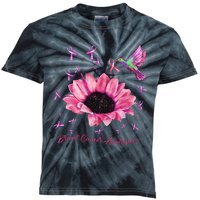 Womens Hummingbird Sunflower Pink Ribbon Breast Cancer Awareness Kids Tie-Dye T-Shirt