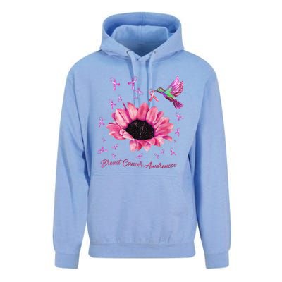 Womens Hummingbird Sunflower Pink Ribbon Breast Cancer Awareness Unisex Surf Hoodie