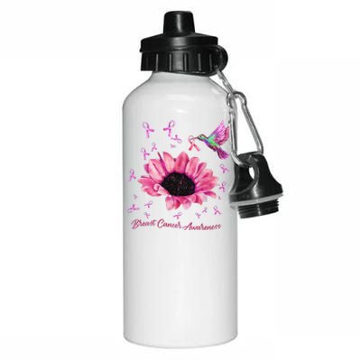 Womens Hummingbird Sunflower Pink Ribbon Breast Cancer Awareness Aluminum Water Bottle