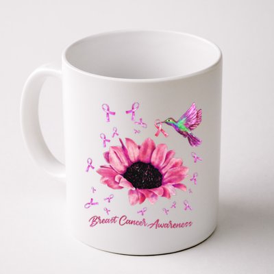 Womens Hummingbird Sunflower Pink Ribbon Breast Cancer Awareness Coffee Mug