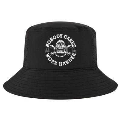 Work Harder Skull Engineer Meme No One Cares Work Harder Motivational Quote Cool Comfort Performance Bucket Hat