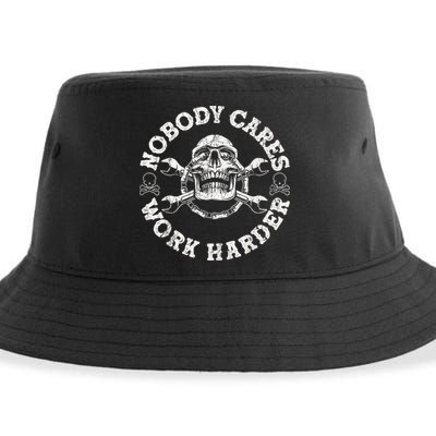 Work Harder Skull Engineer Meme No One Cares Work Harder Motivational Quote Sustainable Bucket Hat