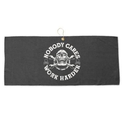 Work Harder Skull Engineer Meme No One Cares Work Harder Motivational Quote Large Microfiber Waffle Golf Towel