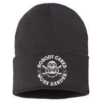 Work Harder Skull Engineer Meme No One Cares Work Harder Motivational Quote Sustainable Knit Beanie