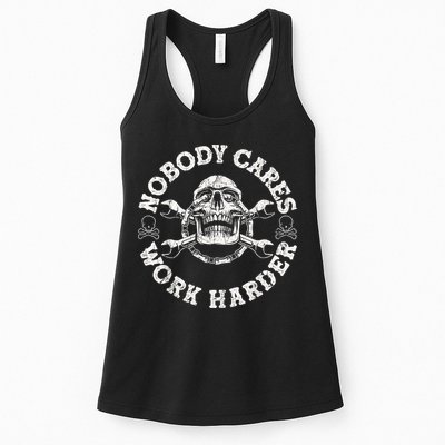 Work Harder Skull Engineer Meme No One Cares Work Harder Motivational Quote Womens Tank Top