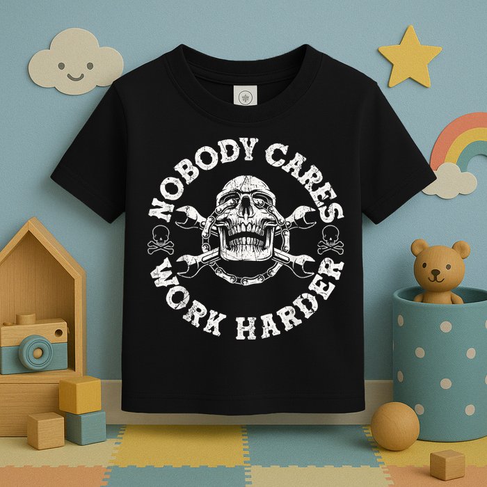 Work Harder Skull Engineer Meme No One Cares Work Harder Motivational Quote Toddler T-Shirt