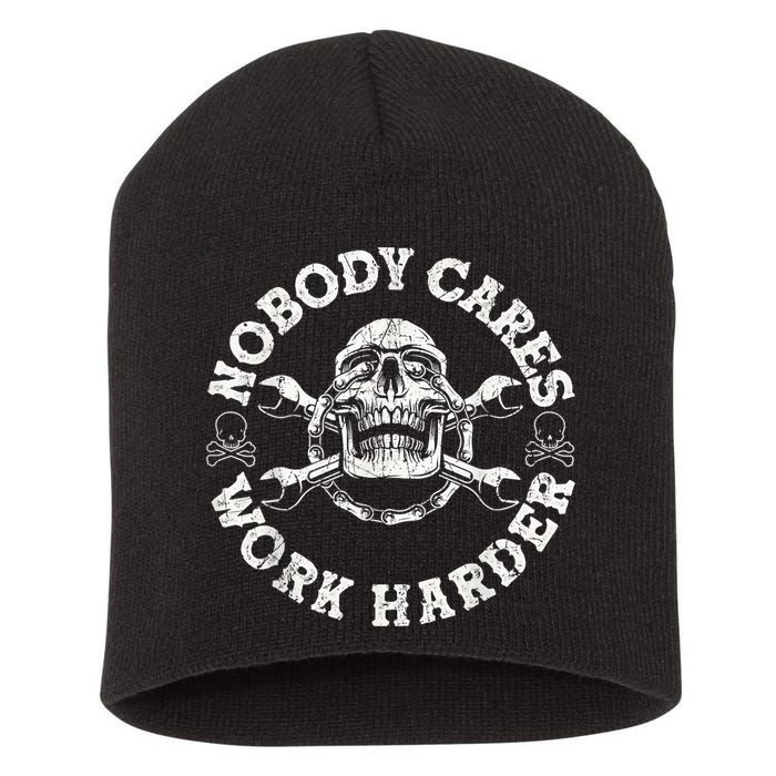 Work Harder Skull Engineer Meme No One Cares Work Harder Motivational Quote Short Acrylic Beanie