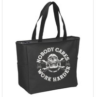 Work Harder Skull Engineer Meme No One Cares Work Harder Motivational Quote Zip Tote Bag