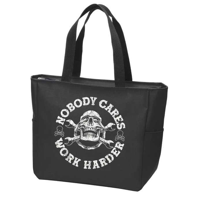 Work Harder Skull Engineer Meme No One Cares Work Harder Motivational Quote Zip Tote Bag