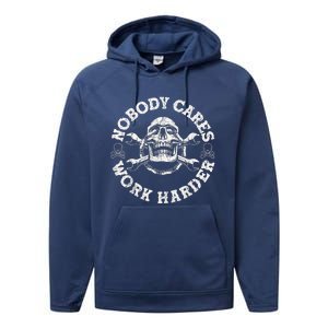 Work Harder Skull Engineer Meme No One Cares Work Harder Motivational Quote Performance Fleece Hoodie