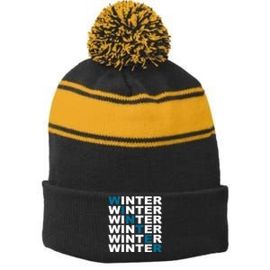 Winter Holiday Season Retro Stripe Pom Pom Beanie