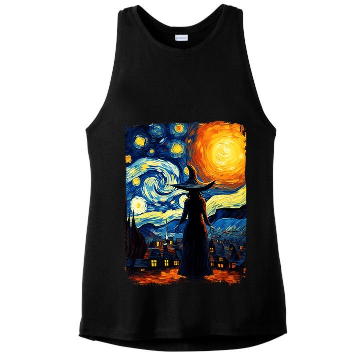 Witch Halloween Starry Night Van Gogh Aesthetic Painting Ladies PosiCharge Tri-Blend Wicking Tank