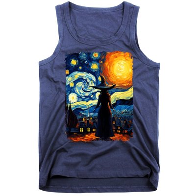 Witch Halloween Starry Night Van Gogh Aesthetic Painting Tank Top