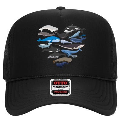 Whales Heart Shaped Marine Biologist Whale Lover Wildlife High Crown Mesh Back Trucker Hat