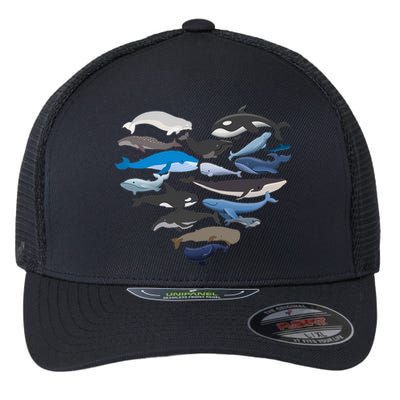 Whales Heart Shaped Marine Biologist Whale Lover Wildlife Flexfit Unipanel Trucker Cap