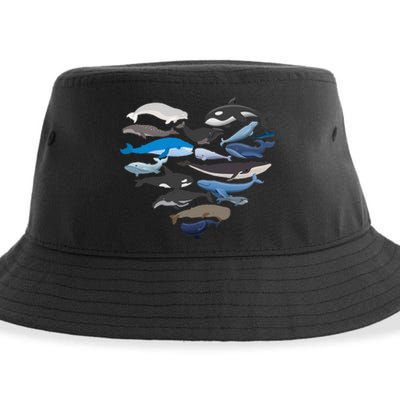 Whales Heart Shaped Marine Biologist Whale Lover Wildlife Sustainable Bucket Hat