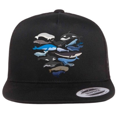 Whales Heart Shaped Marine Biologist Whale Lover Wildlife Flat Bill Trucker Hat