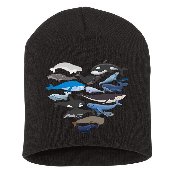 Whales Heart Shaped Marine Biologist Whale Lover Wildlife Short Acrylic Beanie