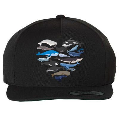 Whales Heart Shaped Marine Biologist Whale Lover Wildlife Wool Snapback Cap