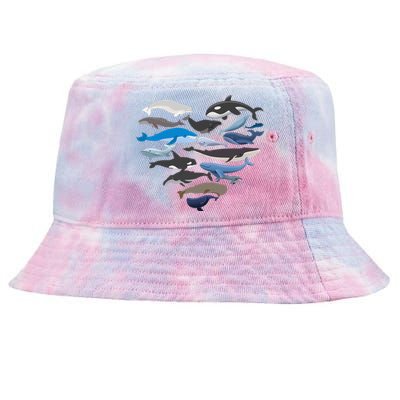 Whales Heart Shaped Marine Biologist Whale Lover Wildlife Tie-Dyed Bucket Hat