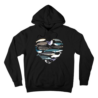 Whales Heart Shape Cute Ocean Mammals Whale Breeds Species Hoodie