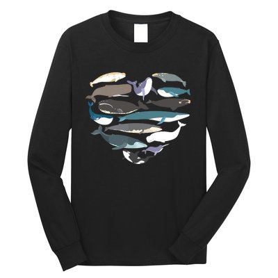 Whales Heart Shape Cute Ocean Mammals Whale Breeds Species Long Sleeve Shirt