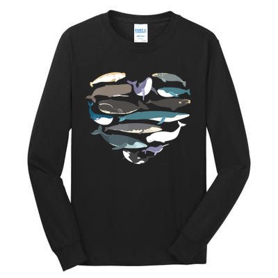 Whales Heart Shape Cute Ocean Mammals Whale Breeds Species Tall Long Sleeve T-Shirt