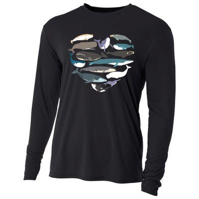 Whales Heart Shape Cute Ocean Mammals Whale Breeds Species Cooling Performance Long Sleeve Crew