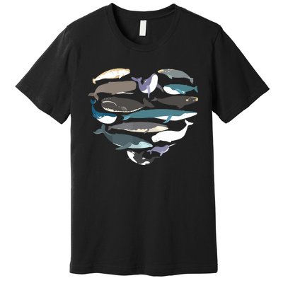 Whales Heart Shape Cute Ocean Mammals Whale Breeds Species Premium T-Shirt