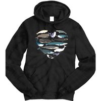 Whales Heart Shape Cute Ocean Mammals Whale Breeds Species Tie Dye Hoodie