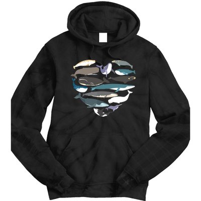 Whales Heart Shape Cute Ocean Mammals Whale Breeds Species Tie Dye Hoodie