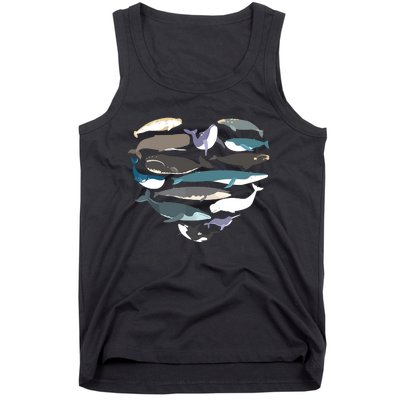 Whales Heart Shape Cute Ocean Mammals Whale Breeds Species Tank Top